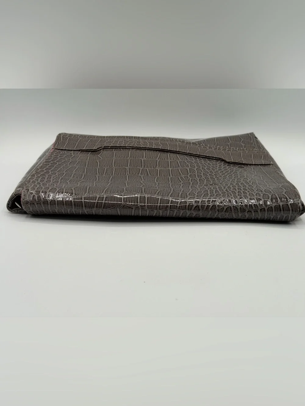 Vince Camuto Faux Gray Snakeskin Oversized Snap Closure Clutch Purse